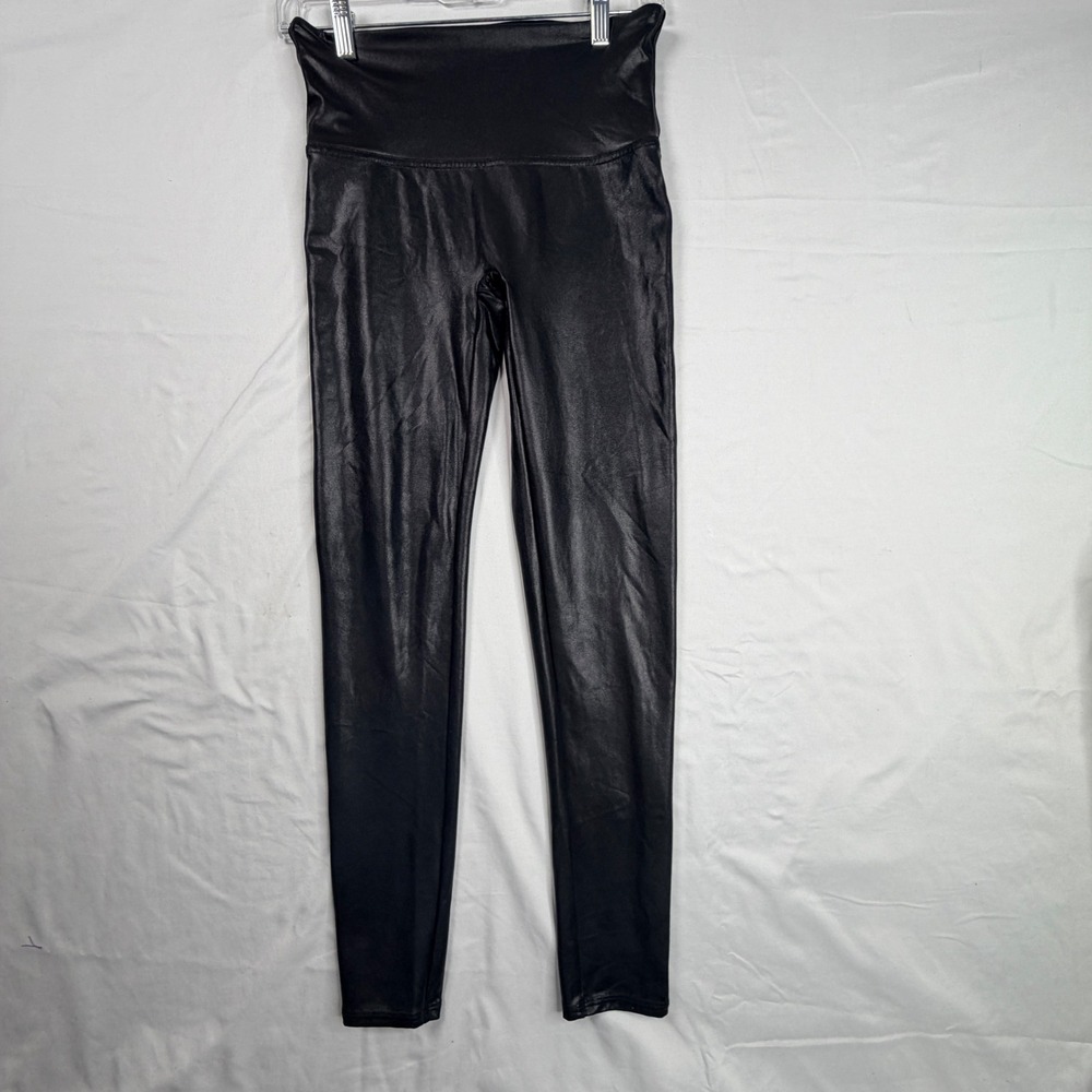 Spanx Faux Leather Leggings Black High Waist Shaper Pants Large 20110R